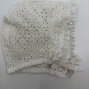 White Eyelet Lace Baby Bonnet w/ Ruffle Trim & Ties